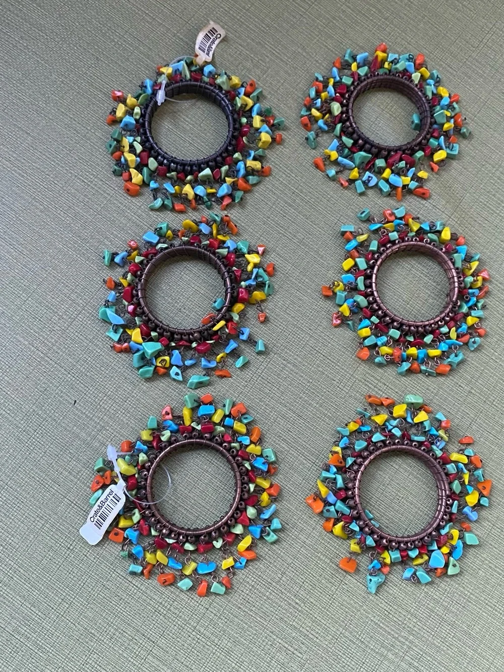 Vintage Crate&Barrel Multicolor Beaded Napkin Rings